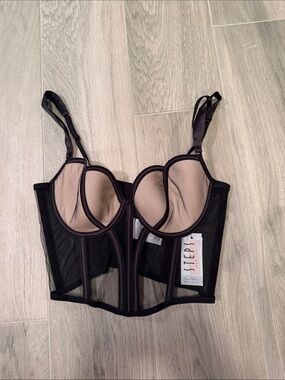 NWT Steps NY Women’s Black & Nude Longline Underwire Bustier Size S/M